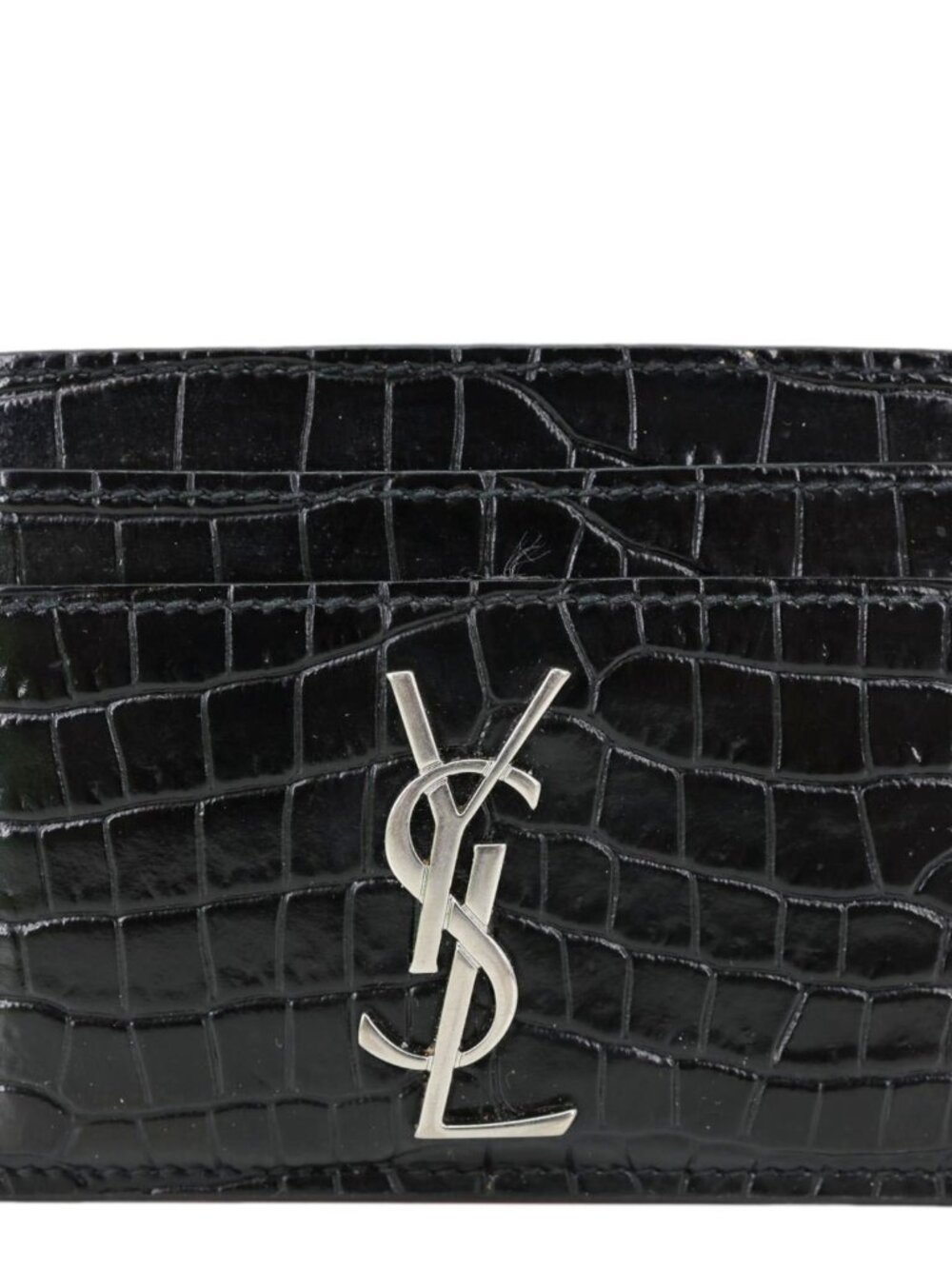 Yves Saint Laurent  Monogram Calfskin Crocodile Embossed Leather Card Holder Bla